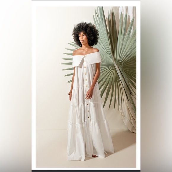 Andres Otalora Exclusive Totora Tiered Cotton Off-The-Shoulder Maxi Dress - Picture 3 of 7